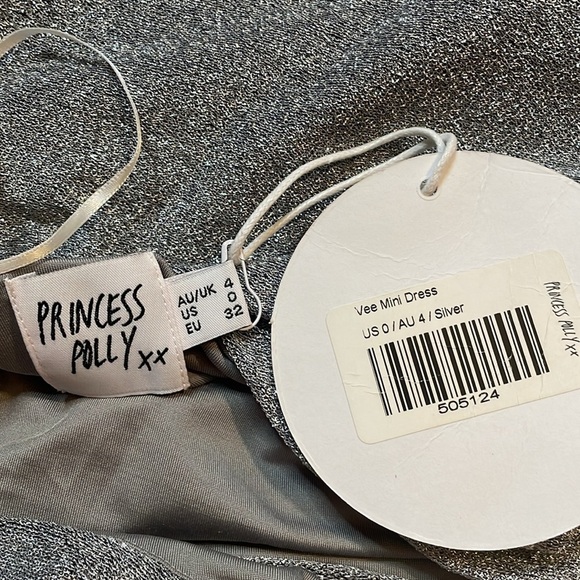 NWT Princess Polly Silver Sparkle Vee One Strap Bodycon Mini Dress Size 0 - Picture 5 of 7
